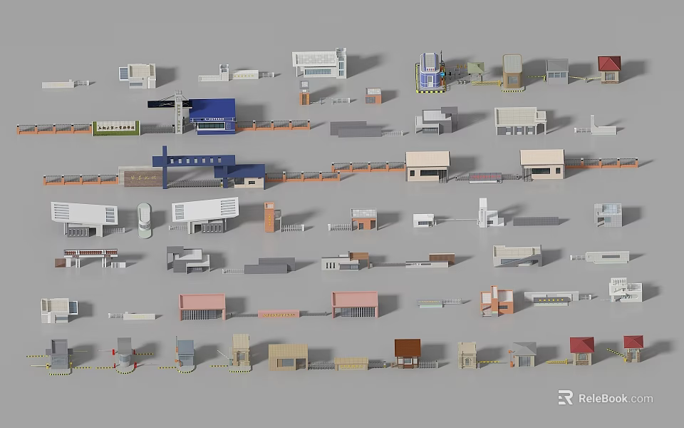 Various Entry Gate Design Styles In Different Architectural Building Models 3d model