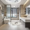 Modern Bathroom Interior With Glass Shower Partition Large Window Vanity And Toilet