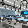 Modern Tech Inspired Laboratory Interior With Blue Counter Lab Benches And Workstations 3d model
