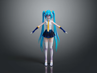 Vibrant Anime Character With Blue Long Twin Ponytails Sailor Uniform White Top And Blue Skirt 3d model