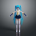 Vibrant Anime Character With Blue Long Twin Ponytails Sailor Uniform White Top And Blue Skirt