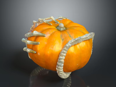 Orange Pumpkin Decorated With Skeleton Bone Ornaments On Dark Background 3d model
