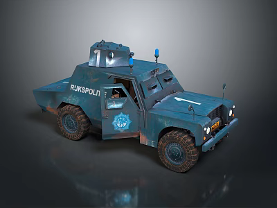 Realistic Blue Armored Tank With HUNSOLDI Mark And Police Badge 3d model
