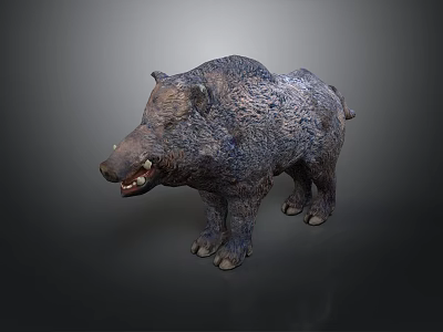 Wild Boar Sculpture With Rough Texture Open Mouth And Visible Teeth 3d model