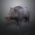 Wild Boar Sculpture With Rough Texture Open Mouth And Visible Teeth