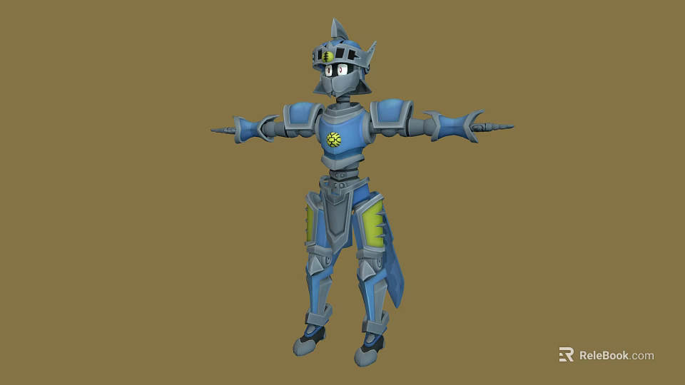 Detailed Blue Armored Robot Character With Yellow Accents And Mechanical Design Features 3d model 