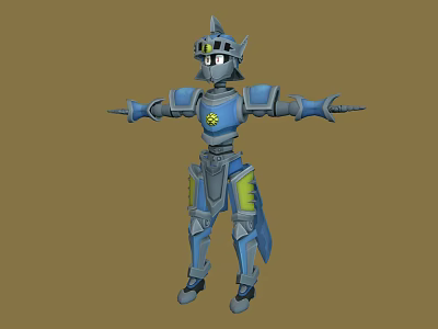 Detailed Blue Armored Robot Character With Yellow Accents And Mechanical Design Features 3d model