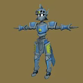 Detailed Blue Armored Robot Character With Yellow Accents And Mechanical Design Features
