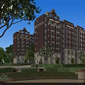 Modern Residential Apartment Buildings Exterior With Lush Greenery Trees And Garden Courtyard