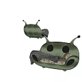 Green Cartoon Shaped Two Seater Sofa With Antennae Plaid Blanket And Cushions