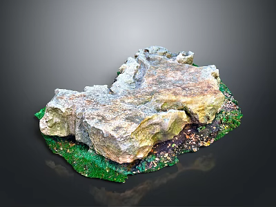 Natural Rock Scene Component With Textured Surface Green Vegetation And Mossy Base 3d model