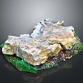 Natural Rock Scene Component With Textured Surface Green Vegetation And Mossy Base