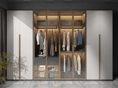 Modern Wardrobe Glass Door Design With Hanging Garments Folded Clothes And Storage Compartments 3d model