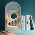 Decorative Ornament Set with Arched Structure Staircase Small Figurine and Books