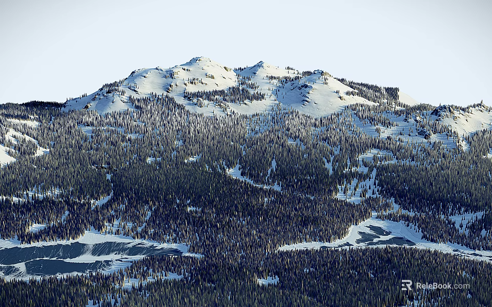 Scenic Snowy Mountain Range With Lush Forest And Snow Covered Peaks 3d model 