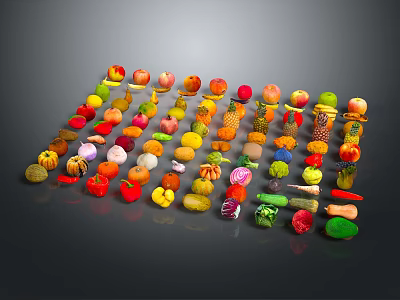 Colorful Fresh Vegetables Arranged in Vibrant Rows on Dark Background 3d model