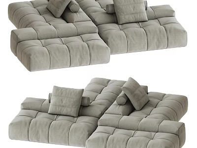Light Gray Velvet Sectional Sofa With Tufted Design And Soft Plush Cushions 3d model