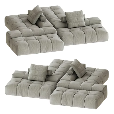 Light Gray Velvet Sectional Sofa With Tufted Design And Soft Plush Cushions 3d model