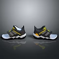 Stylish Athletic Sports Shoes In Black Yellow White With Yellow Laces And Striped Design