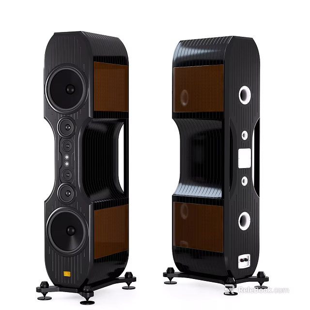 Stylish Black And Brown Vertical Speakers With Control Buttons And Multiple Drivers 3d model