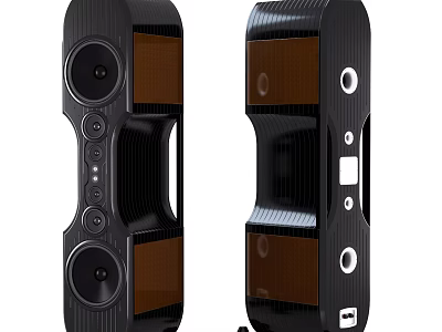 Stylish Black And Brown Vertical Speakers With Control Buttons And Multiple Drivers 3d model