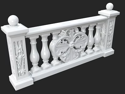 White Decorative Railing with Carved Floral Patterns Spherical Finials and Ornate Balusters 3d model