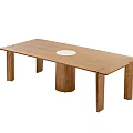 Simple Wooden Dining Table With Round White Center Section And Four Legs