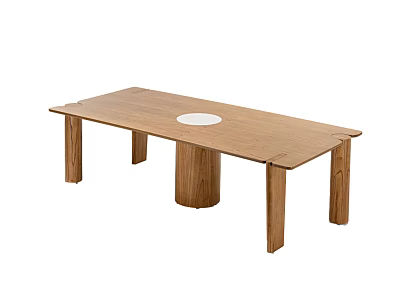 Simple Wooden Dining Table With Round White Center Section And Four Legs 3d model