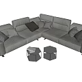 Gray Sectional Sofa With Multiple Cushions And Two Geometric Side Tables 3d model