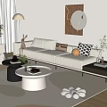 Modern Cream Style Sofa Coffee Table Combination Fabric Sofa Mother and Mother Coffee Table Pillow Decorative Painting Single Person Sofa 3d model