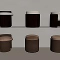 Modern Stools Design Collection With Dark Brown Frames And Beige Upholstered Seats 3d model