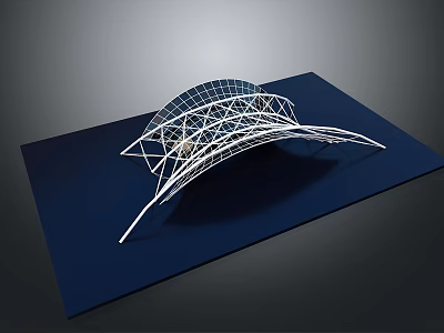 Modern Architectural Model With Curved Steel Grid And Geometric Framework Design 3d model