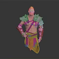 Muscular Blonde Male Game Movie Character With Metallic Shoulder Armor And Yellow Waist Cloth