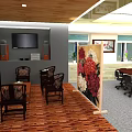 Modern Meeting Room With Lounge Area Sofa Coffee Table Floral Screen And Conference Table
