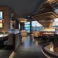 Modern Restaurant Interior With Elegant Lighting Wooden Decor And Cozy Seating Areas