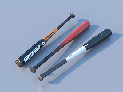 Various Sports Equipment Baseball Bats with Marucci Nike Brand and Black Red White Colors 3d model