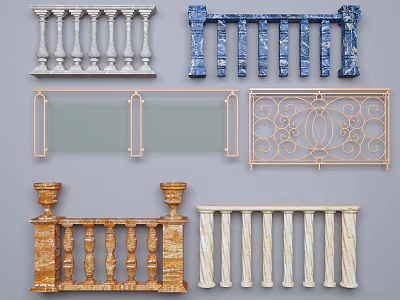 Various Design Railings Featuring Classic Glass Wrought Iron And Colored Patterns 3d model