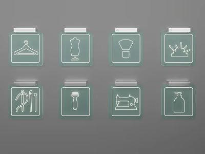 Wall Hanging Decor Pieces Featuring Different Tool And Object Icons 3d model