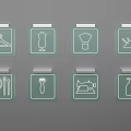 Wall Hanging Decor Pieces Featuring Different Tool And Object Icons