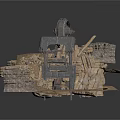 3D Mining Scene Structure With Crusher Machine And Rock Formations