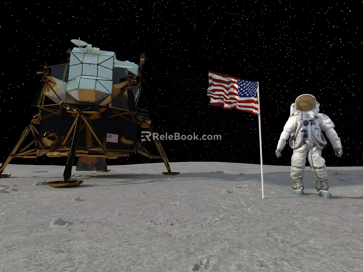 Modern astronauts landed on the moon Apollo moon landing 3d model