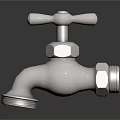 White 3D Rendered Faucet With Cross Handle And Spout On Dark Surface
