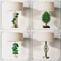 Modern Table Lamps With Green Decorative Elements And White Lampshade Designs 3d model