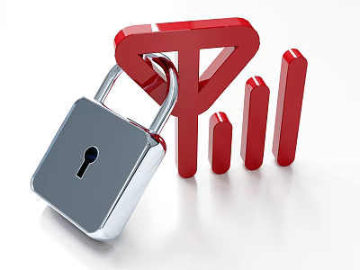 Secure Data Security Concept With Padlock And Red Statistical Graphics 3d model