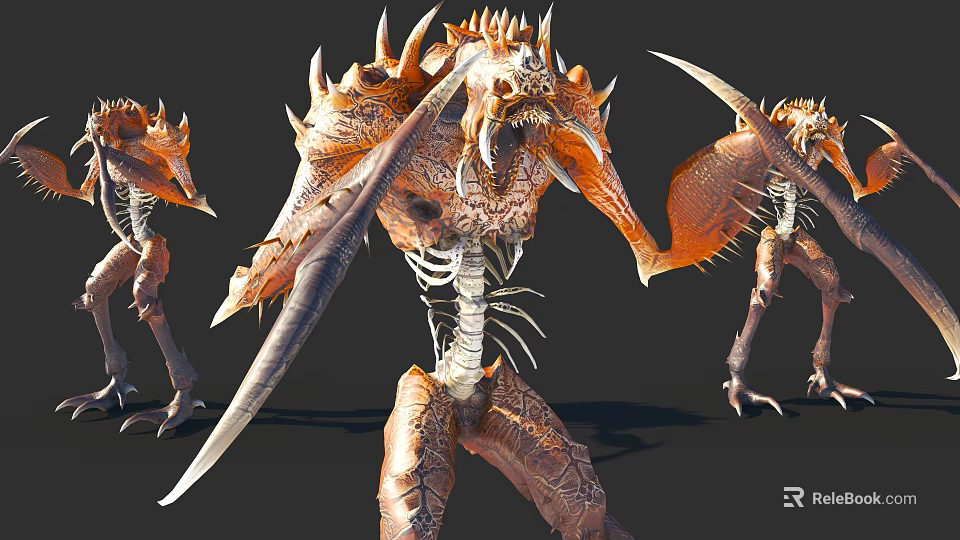 3D Rendered Mythical Monster With Sharp Claws Spiked Armor And Skeletal Structure 3d model 