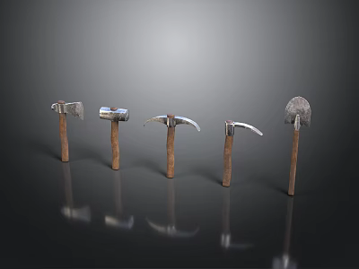 Different Types Of Carpentry Equipment With Wooden Handles And Metal Heads 3d model