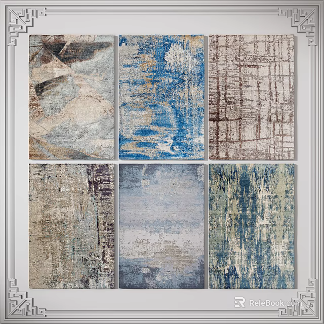 Square Rugs With Various Abstract Patterns And Different Color Textures 3d model