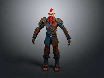 Man With Red Hair And Beard Wearing Brown Armor Outfit And Blue Belt 3D Character 3d model