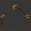 Cute Small Furniture With Wooden Pillars Orange White Fabric Ropes And Blue Decorative Patterns