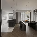 Modern Living Dining Room Interior With Sofa Coffee Table Area Rug And Large Windows